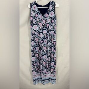 Talbots Women’s 8 Sleeveless Long Maxi Dress Navy Purple Paisley Print Ladies